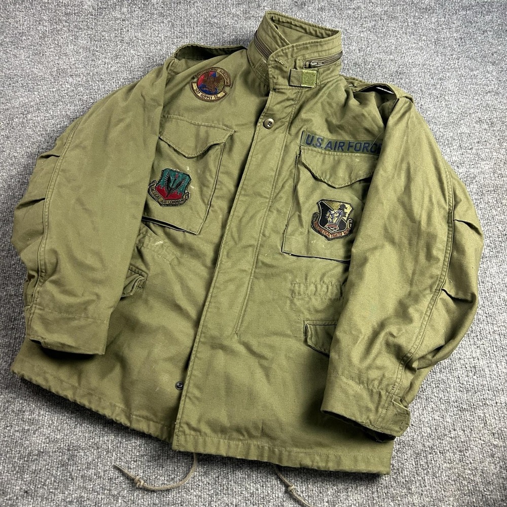 Vintage US Air Force Jacket Mens Small Short Green M-65 Field OG-107 Patches